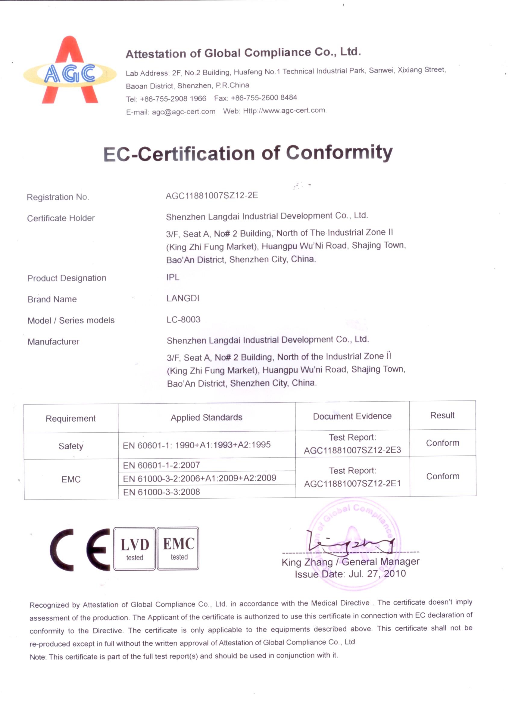 China Shenzhen Langdai Industrial Development Co., Ltd. Certificações